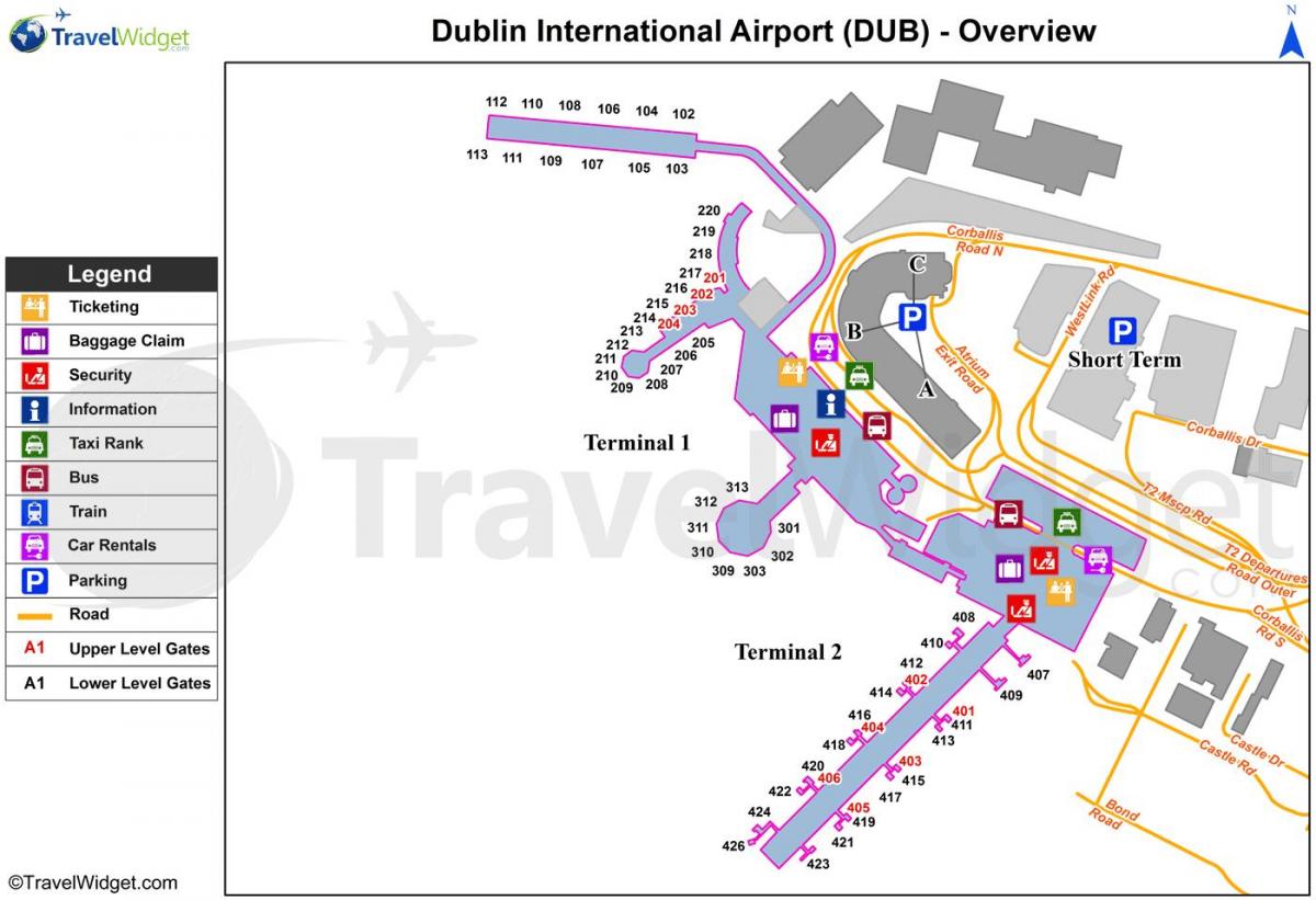 Դուբլինում օդանավակայան կայանատեղի քարտեզի վրա